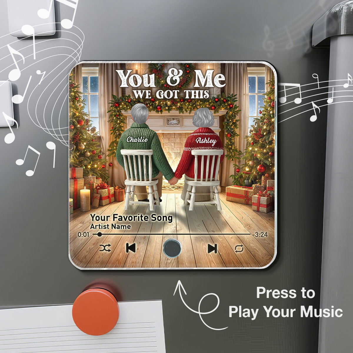 Couple Growing Old Together Christmas - Personalized Music Fridge Magnet - Christmas Gift For Couple