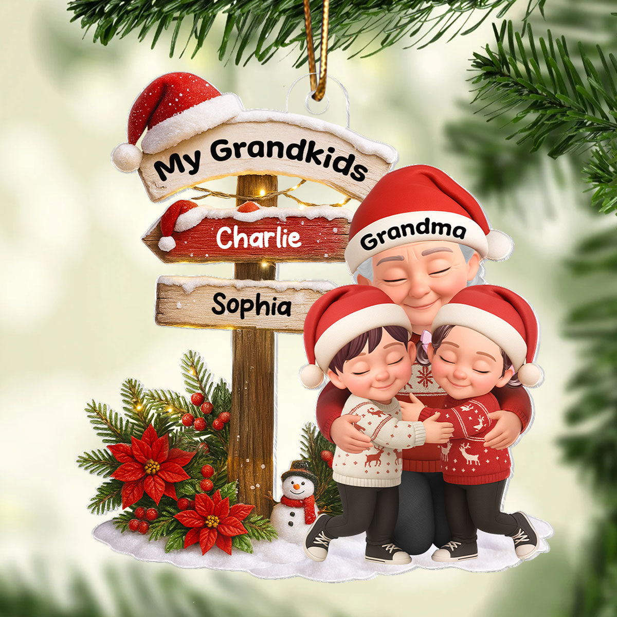 Grandma Christmas' Garden Custom Name Sign Post - Personalized Acrylic Ornament - Christmas Gift for Grandma