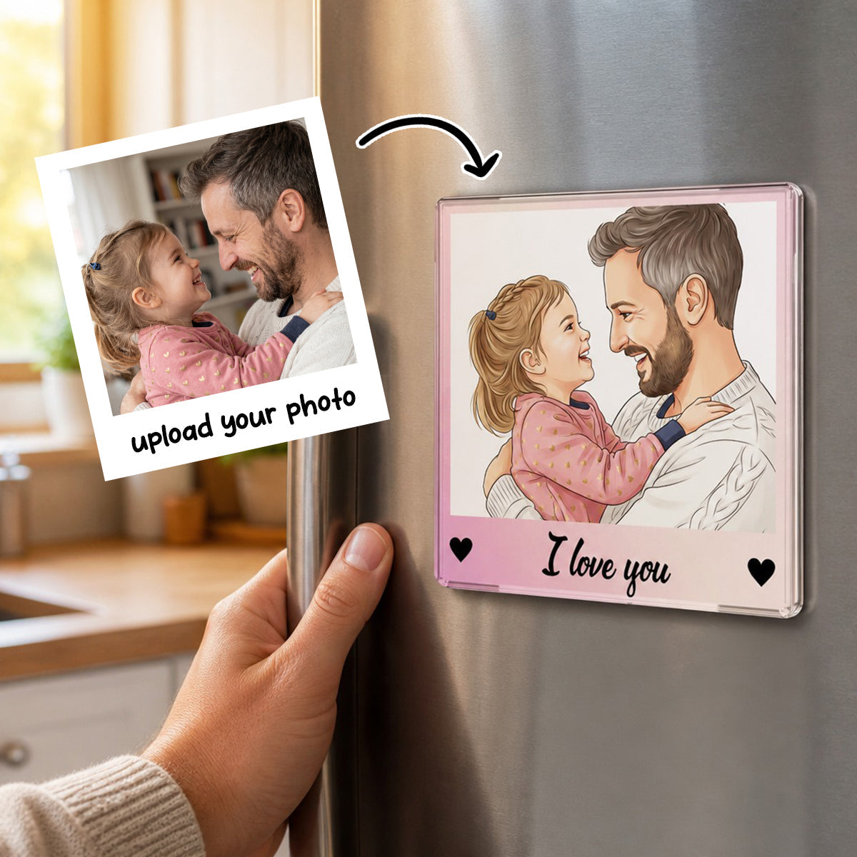 Custom Portrait from Photo - Personalized Acrylic Fridge Magnet - Father's Day Gift for Dad, Husband