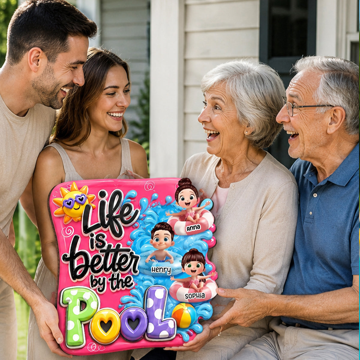 Life Is Better By The Pool Kids - Personalized Wood Sign - Gift For Grandparents, Summer Decoration