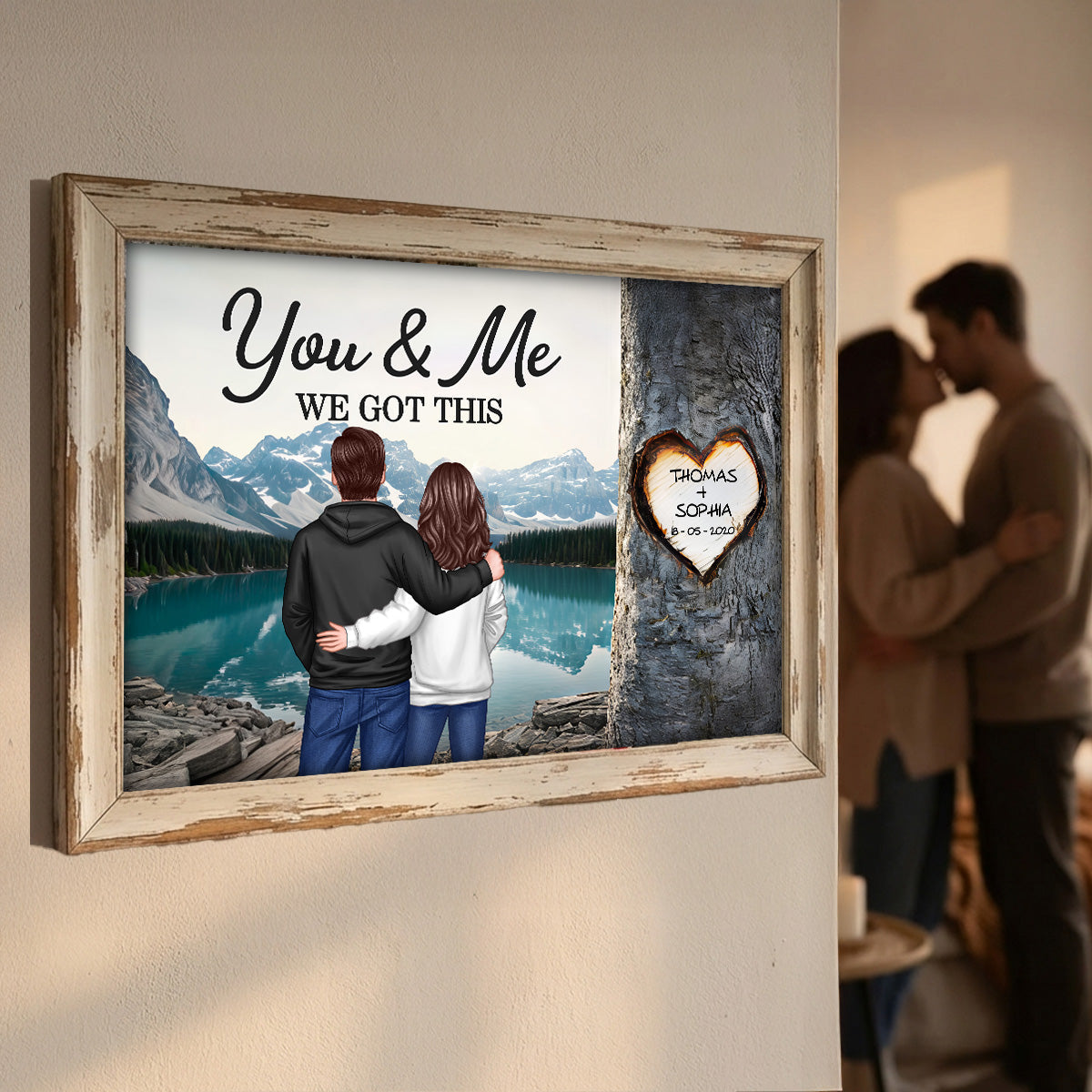 Couple Standing Back View Heart Carved Tree - Personalized Poster - Anniversary Gift, Valentine's Gift For Him, For Her