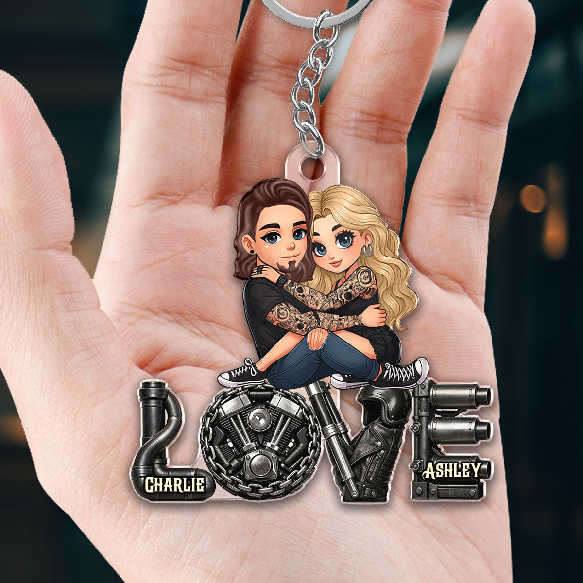 Biker Couple Together - Personalized Acrylic Keychain - Gift For Bikers, Gift For Him, For Her