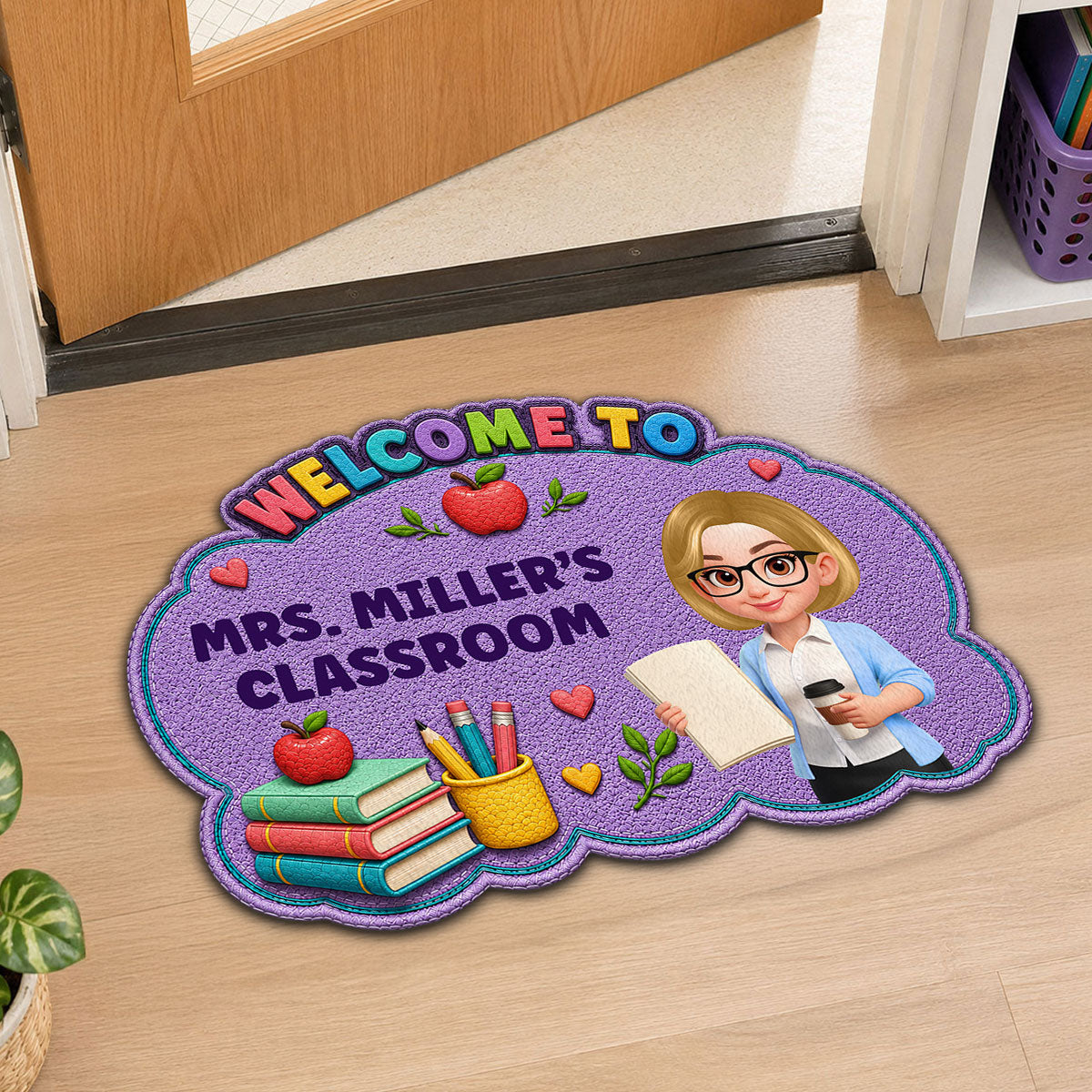 Teacher Welcome To Classroom Happy Learning - Personalized Doormat - Back To School, Classroom Decor