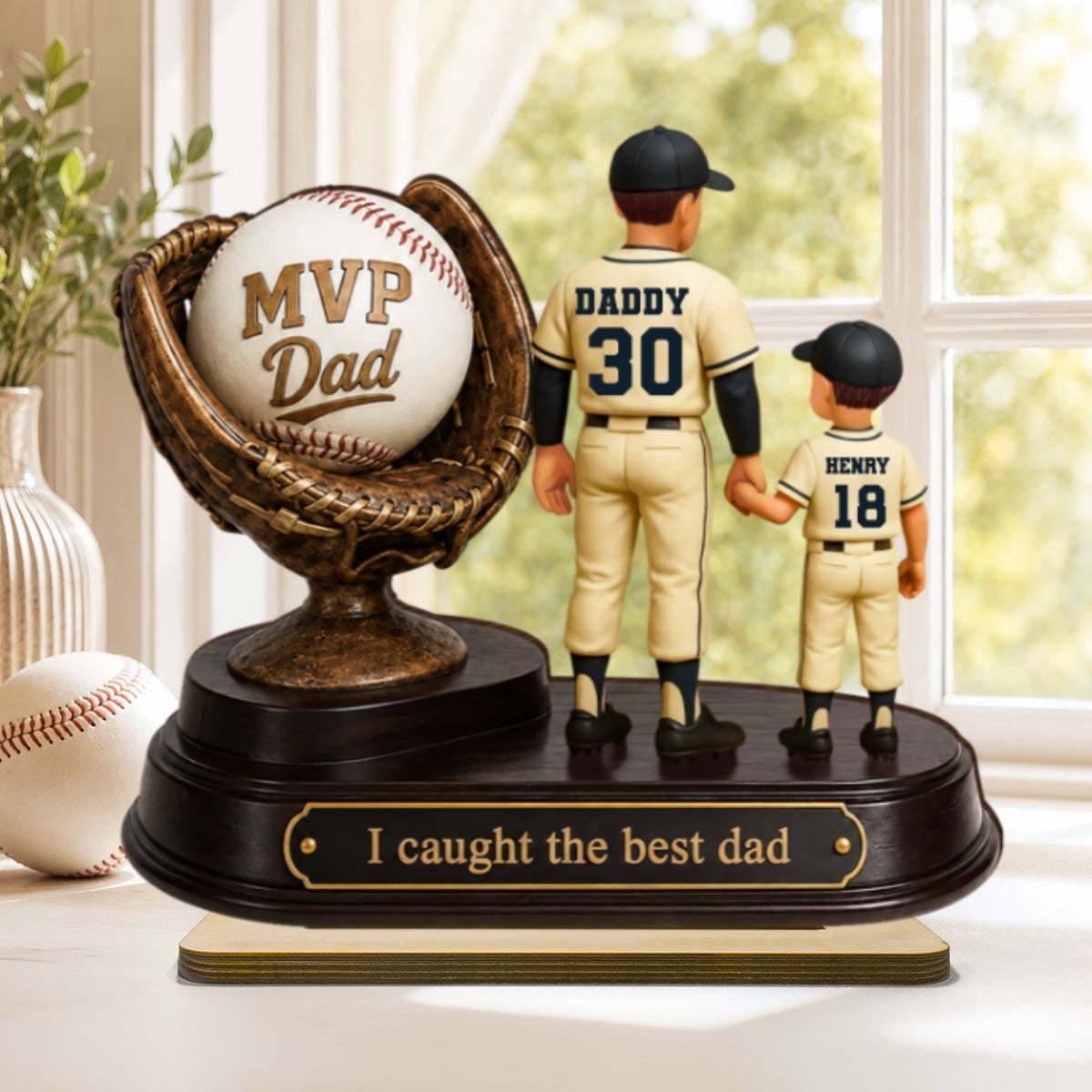We Caught the Best Dad Baseball Trophy - Personalized 2-Layered Wooden Plaque -  Gift for Dad, Husband