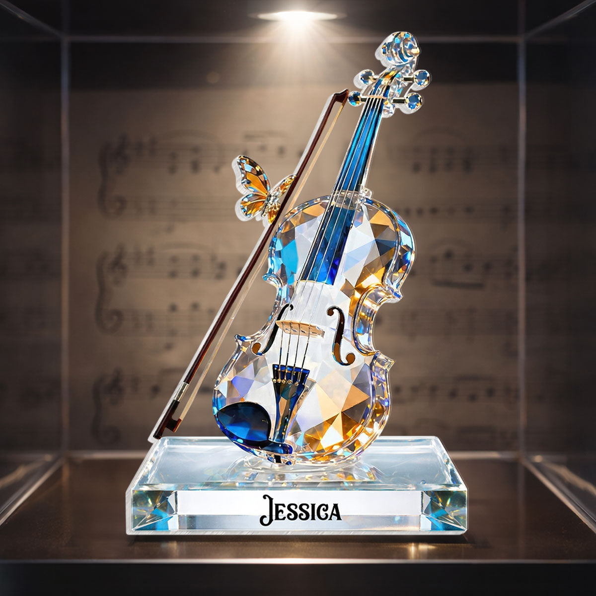 Violin Music Crystal Effect - Personalized Acrylic Block Plaque - Unique Gift For Violinist