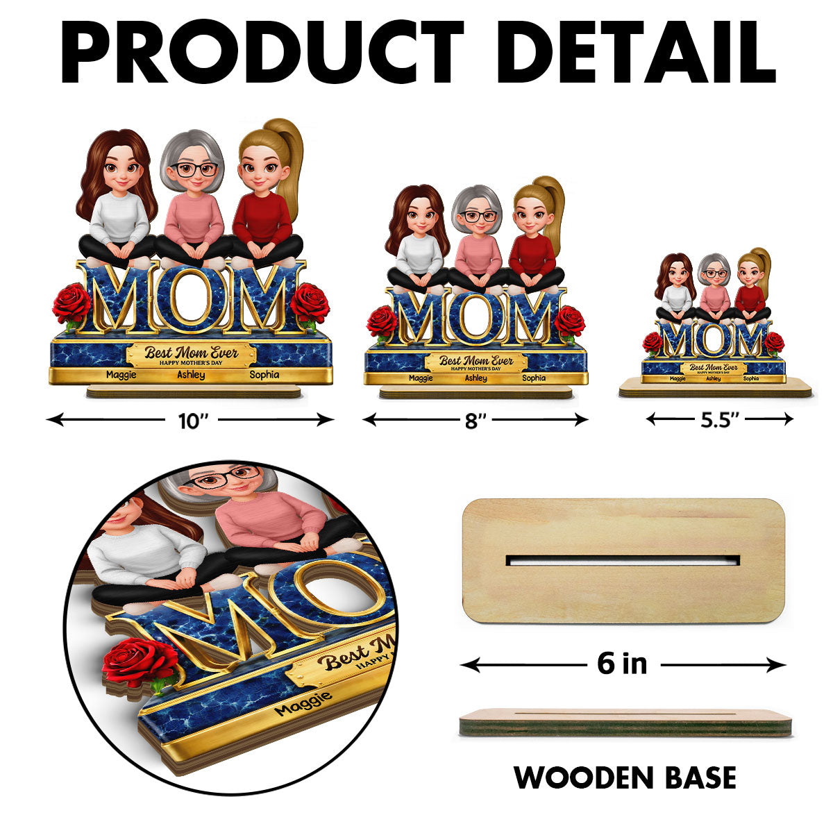 Best Mom Ever Daughters Sons - Personalized 2-Layered Wooden Plaque - Heartfelt Gift For Mom, Grandma