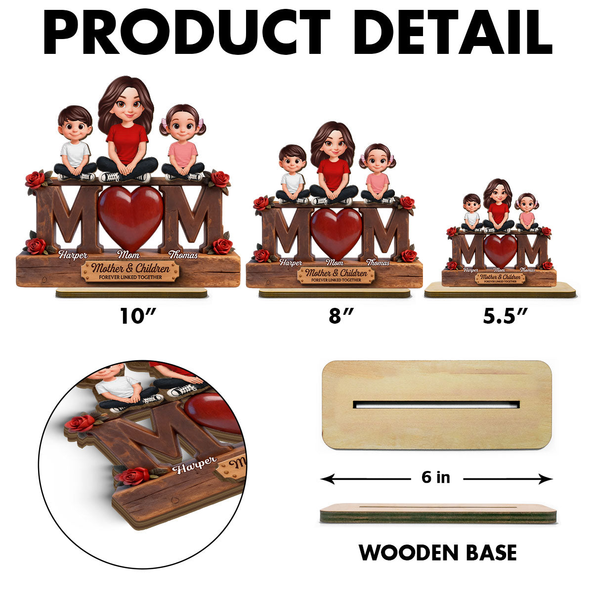 Beautiful Rose Love MOM And Daughters Sons - Personalized 2-Layered Wooden Plaque - Gift For Mom