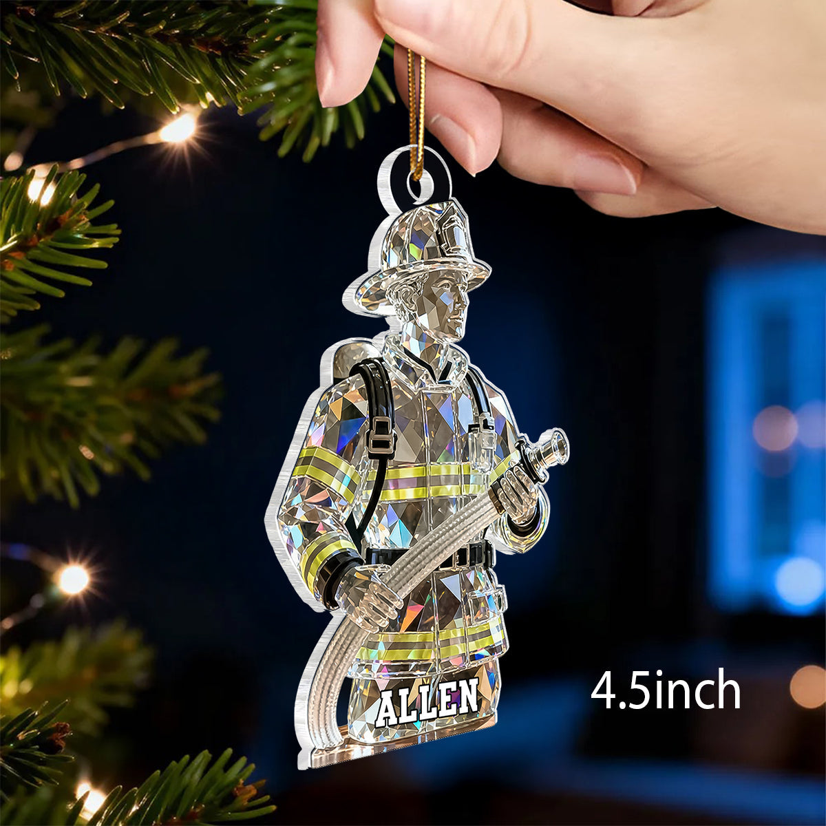 3D Effect Firefighter Pattern Crystal - Personalized Acrylic Ornament - Christmas Gift For Firefighter