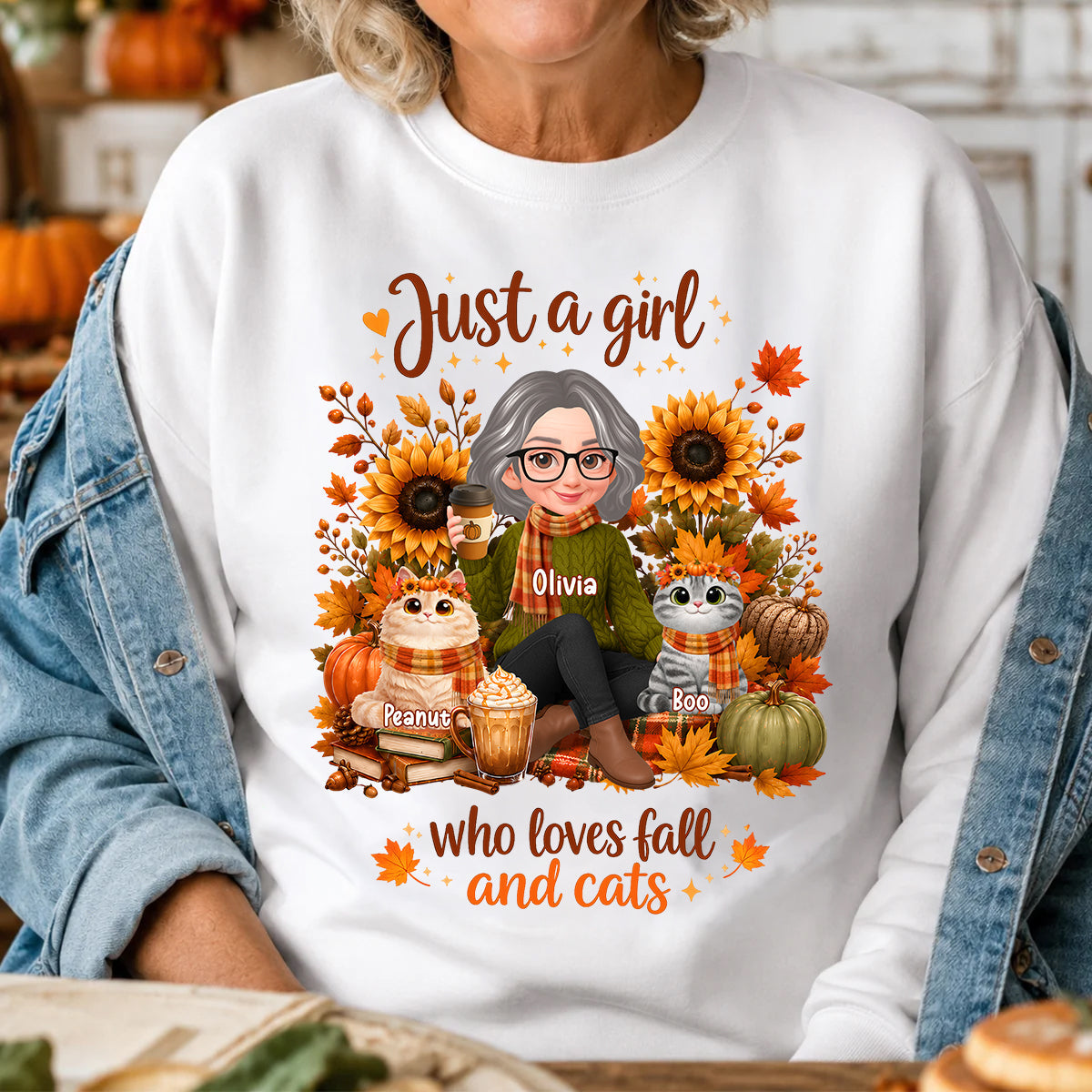 A Girl Who Loves Fall And Her Cats - Personalized Shirt - Fall Season Gift, Gift For Cat Lovers
