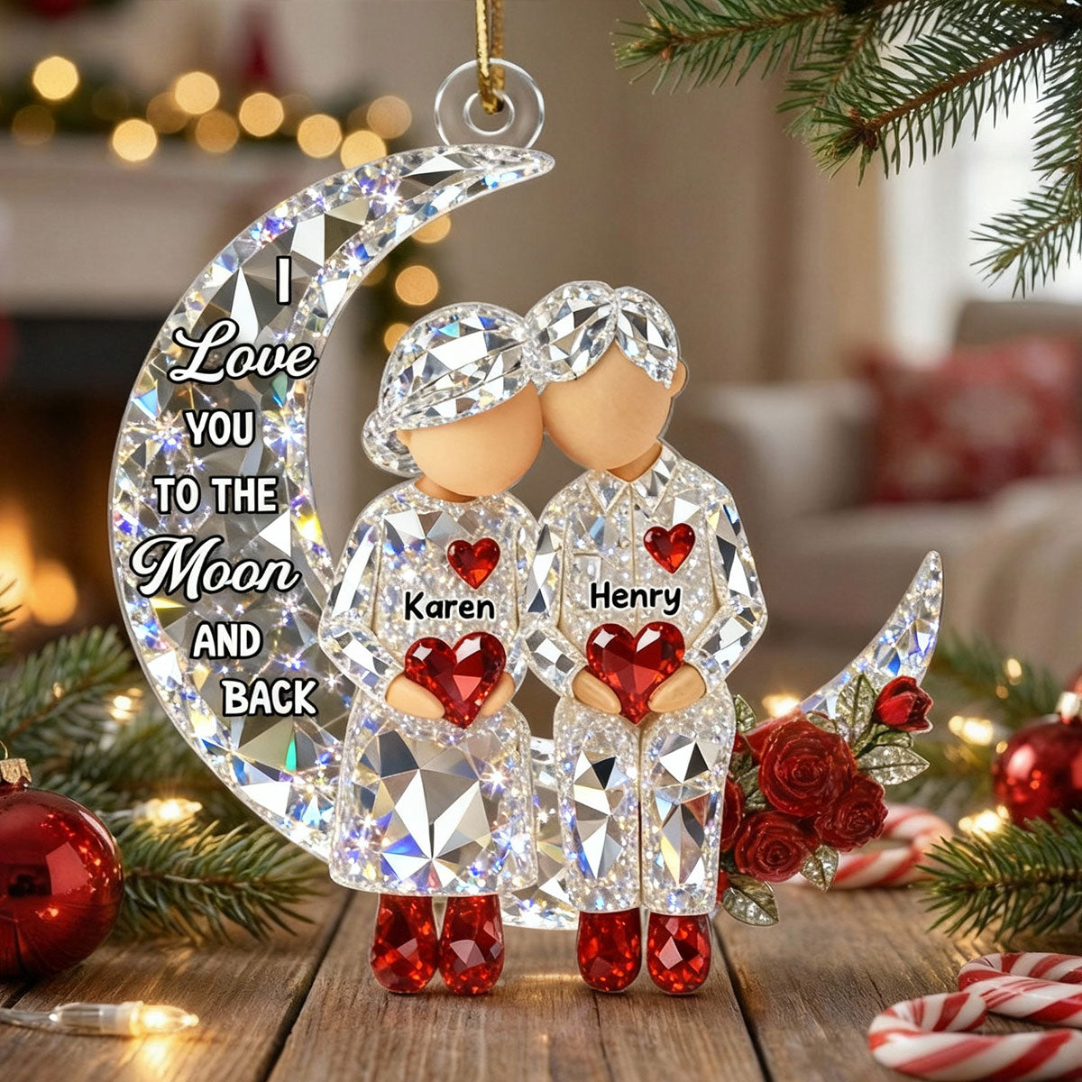 3D Crystal Effect Couple Love to the Moon - Personalized Acrylic Ornament - Christmas Gift for him, Gift for her