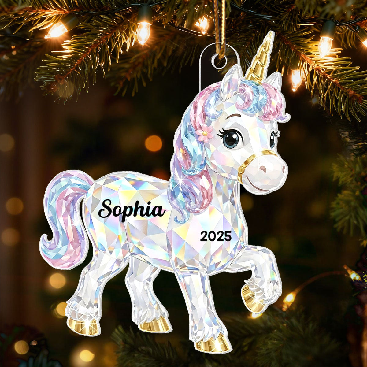 3D Effect Unicorn Pattern Crystal - Personalized Acrylic Ornament