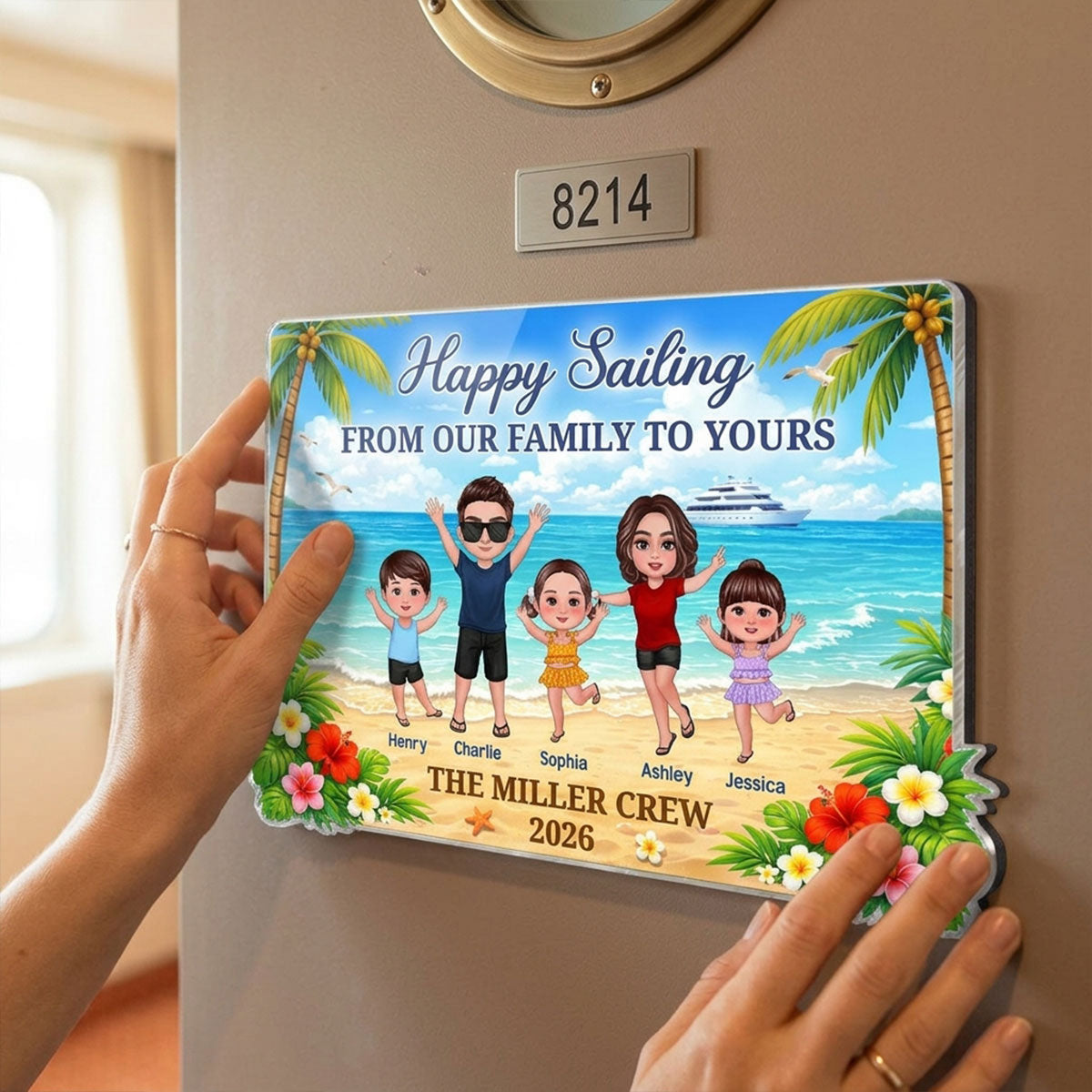 Happy Sailing From Our Family To Yours Happy Family - Personalized Cruise Ship Door Magnet - Cruise Trip Keepsake