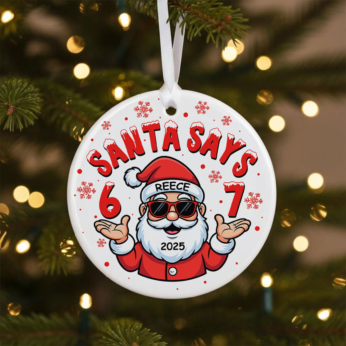 Custom Six Seven 67 Gen Z Funny Slang Teen Keepsake - Personalized Ceramic Ornament - Christmas Gift for Daughter, Son, Grandkids