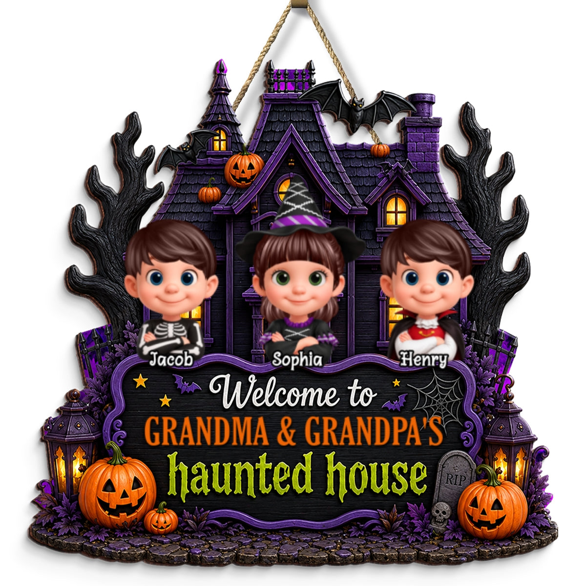 Halloween Vibe Welcome to Grandma Grandpa's House - Personalized Door Hanger Sign - Halloween Decor