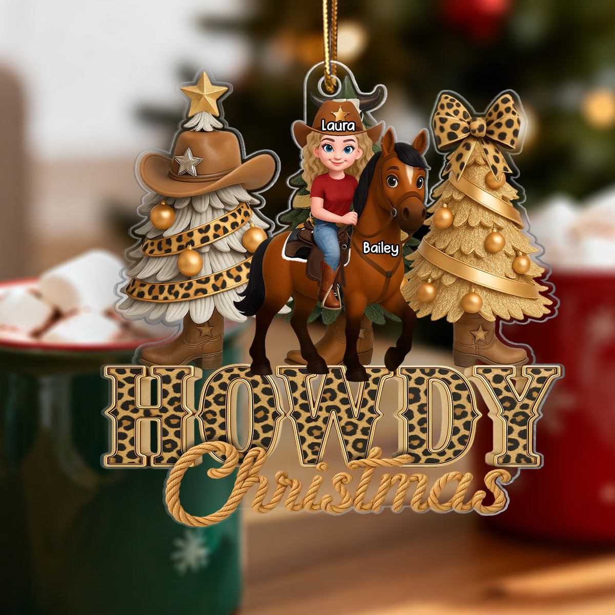 2025 Western Vibe Howdy Christmas Girl & Horse - Personalized Acrylic Ornament