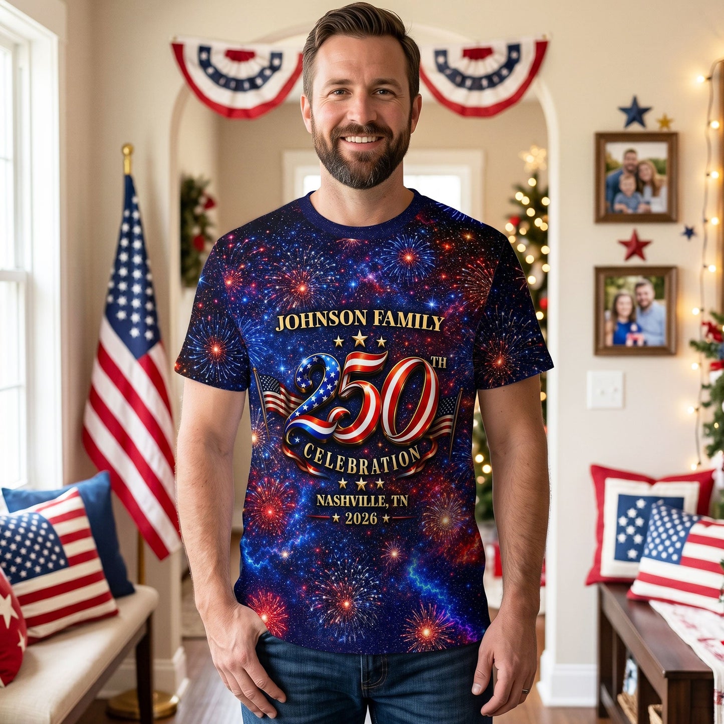 Custom Family American 250th Anniversary 1776 - 2026 - Personalized Shirt - Family Matching Patriotic Crew Shirt