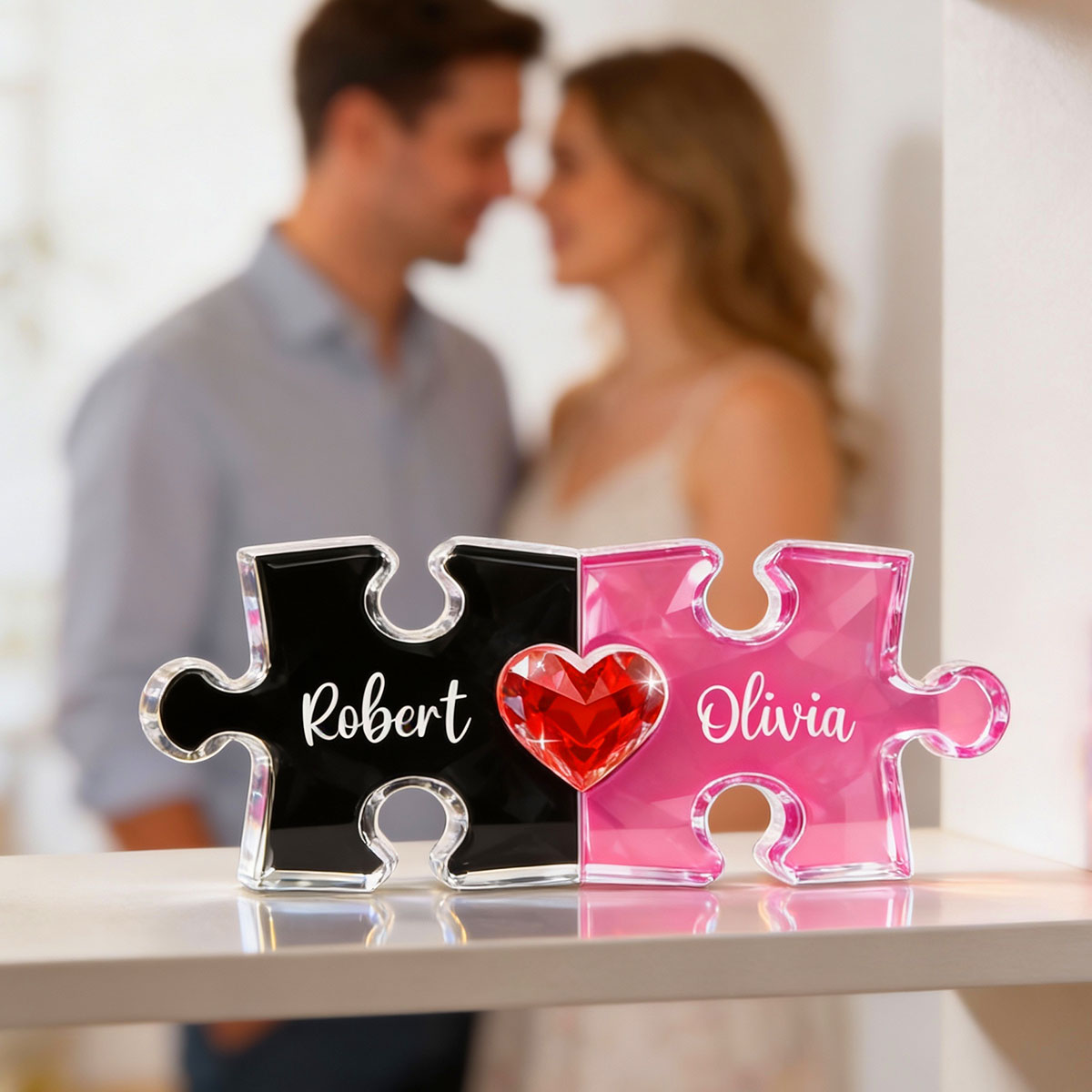 Couple Puzzles Name Sign for Valentines - Personalized Acrylic Block Plaque - Sentimental Gift for Him, for Her