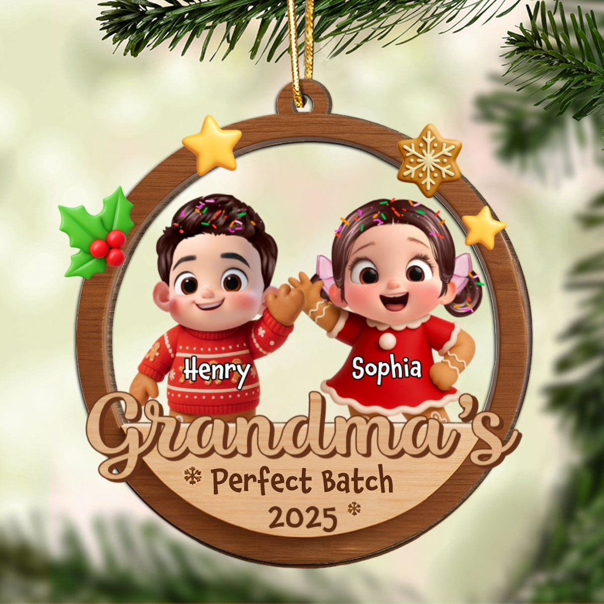 Grandma's Perfect Batch - Personalized 2-Layered Wooden Ornament - Christmas Gift for Grandma
