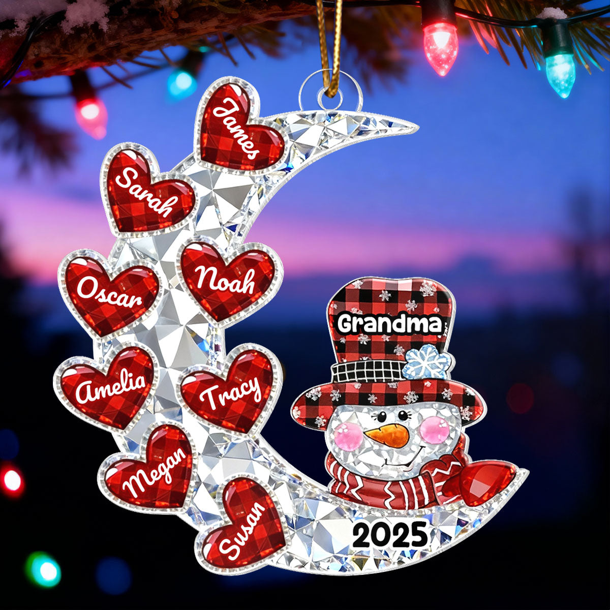 3D Crystal Effect Grandma Grandkid Moon Heart - Personalized Acrylic Ornament - Christmas Gift for Grandma, Grandkids