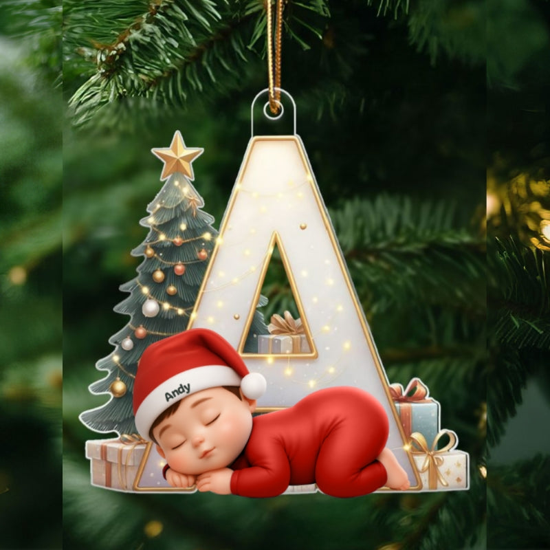 Baby Sleeping Initial Letter Monogram - Personalized Acrylic Ornament - Christmas Gift for Grandkids, Baby, Newborn
