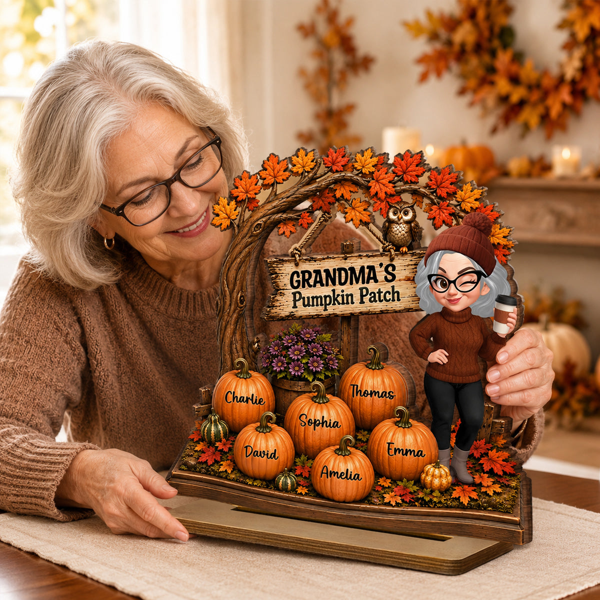 Grandma Grandkids Pumpkin Patch - Personalized 2-Layered Wooden Plaque - Fall Season Decor Gift, Gift For Grandma