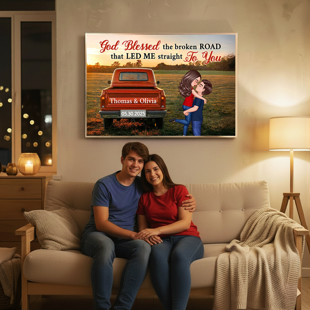 God Blessed The Broken Road Couple - Personalized Poster - Heartfelt Gift For Him, Her, Wife, Husband, Couple