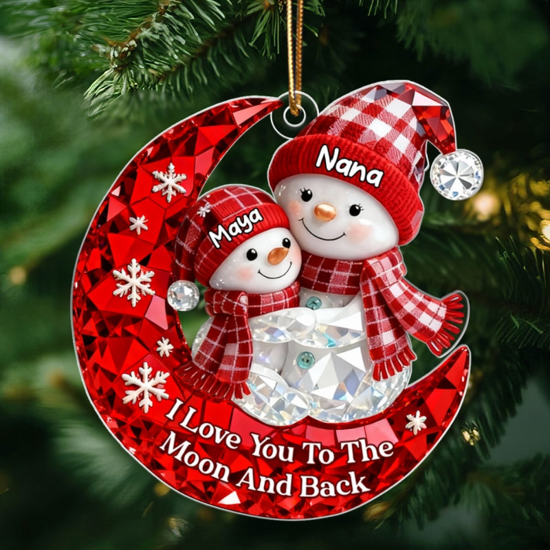 Love Grandkid to the Moon and Back 3D Crystal Effect  - Personalized Acrylic Ornament - Christmas Gift for Grandma, Grandkids