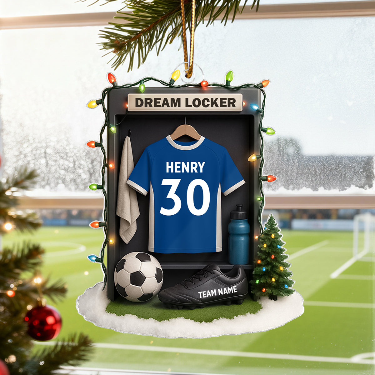 Soccer Jersey Dream Locker Festive Vibe - Personalized Acrylic Ornament - Christmas Gift for Sons, Daughters, Grandkids