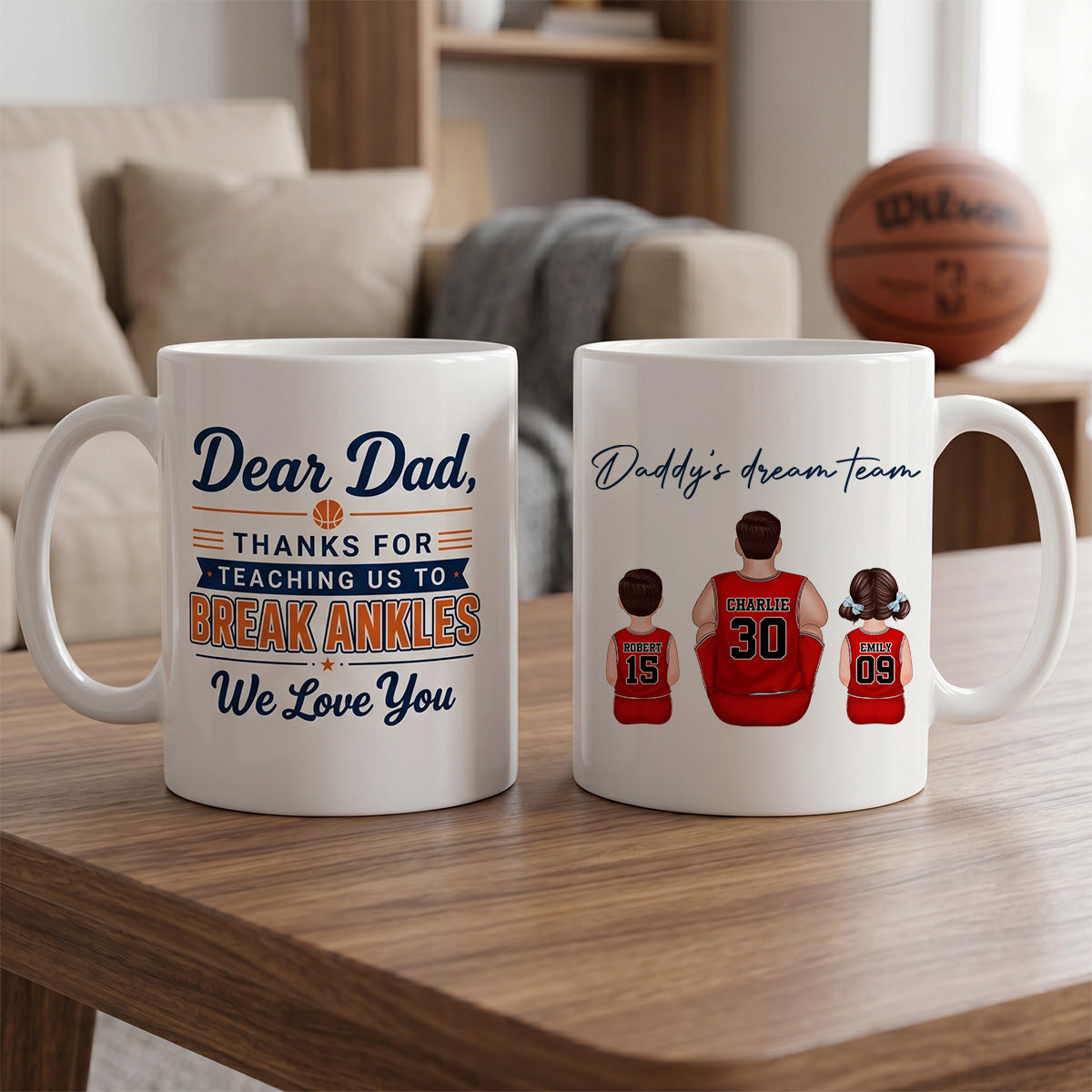 Thank You For Teaching Us To Break Ankles Basketball Dad & Kids - Personalized Mug - Father's Day Gift For Dad, Husband