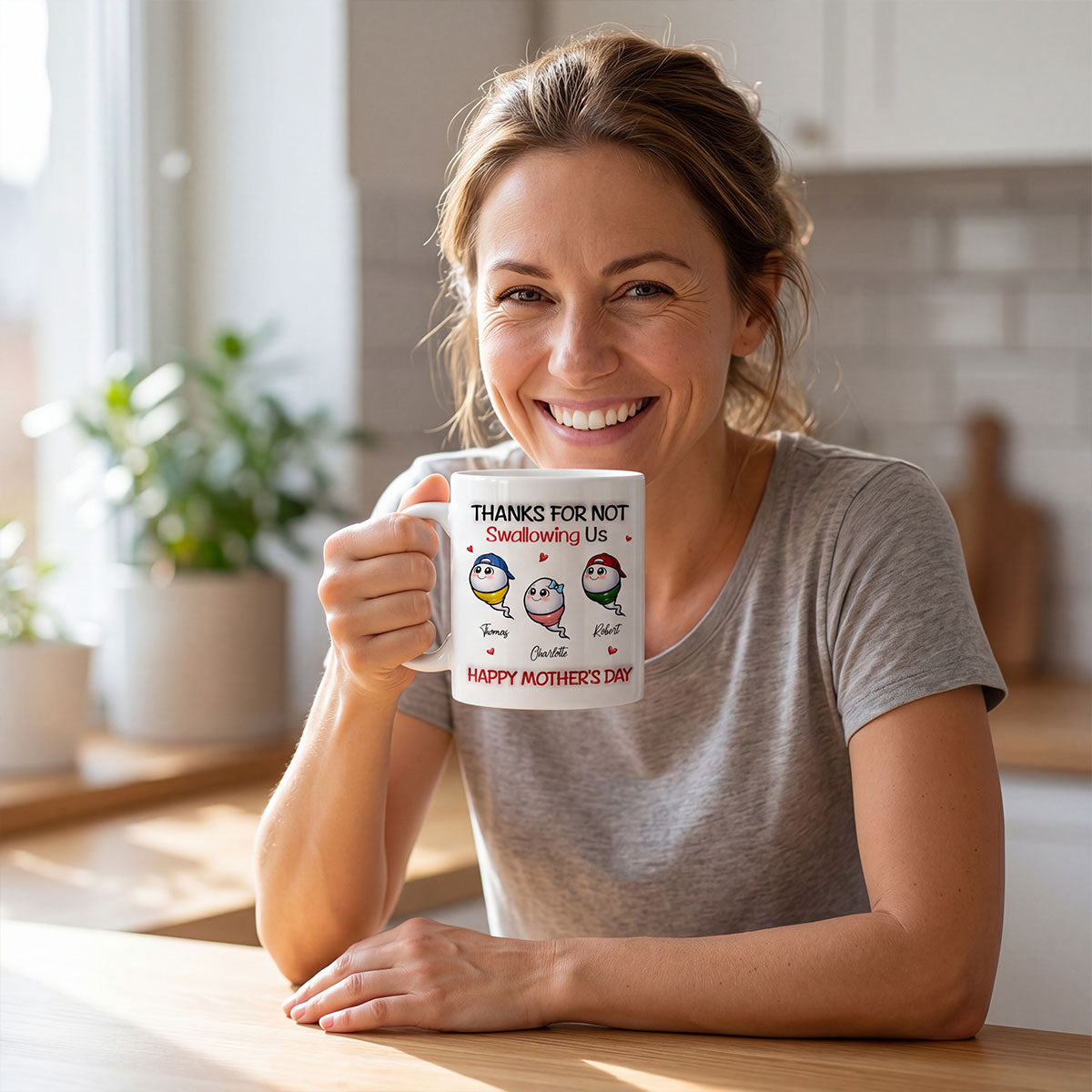 Little Cute Kids Thanks For Not Swallowing Us - Personalized Mug - Funny Mother's Day Gift For Mom