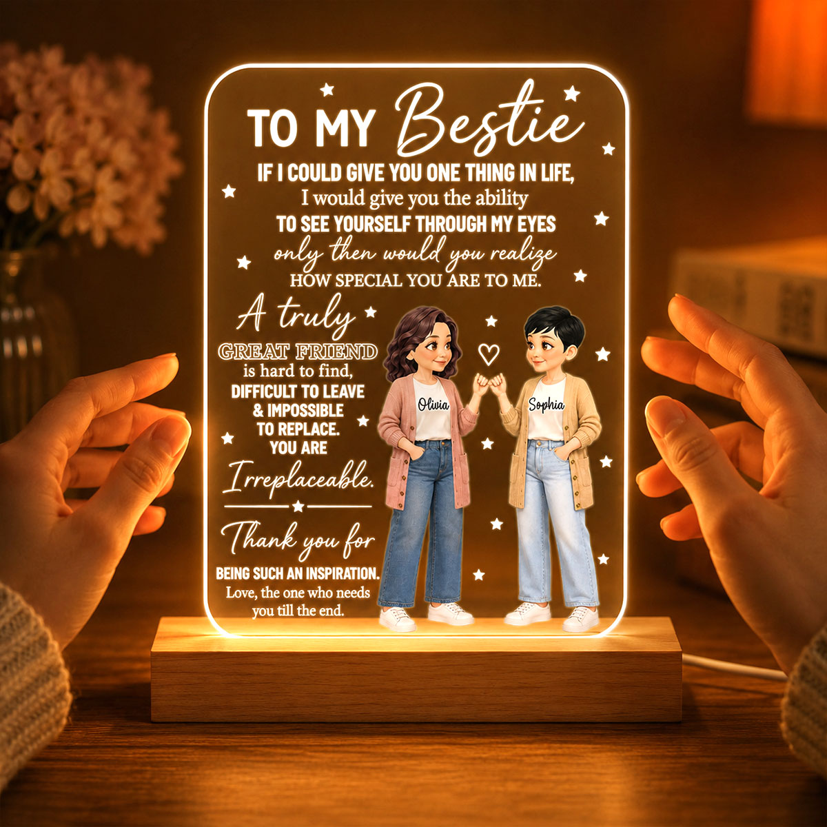 To My Bestie You Are Special To Me Pinky Promise Besties - Personalized Acrylic Plaque LED Night Light - Friendship Gift, Birthday Gift For Best Friends