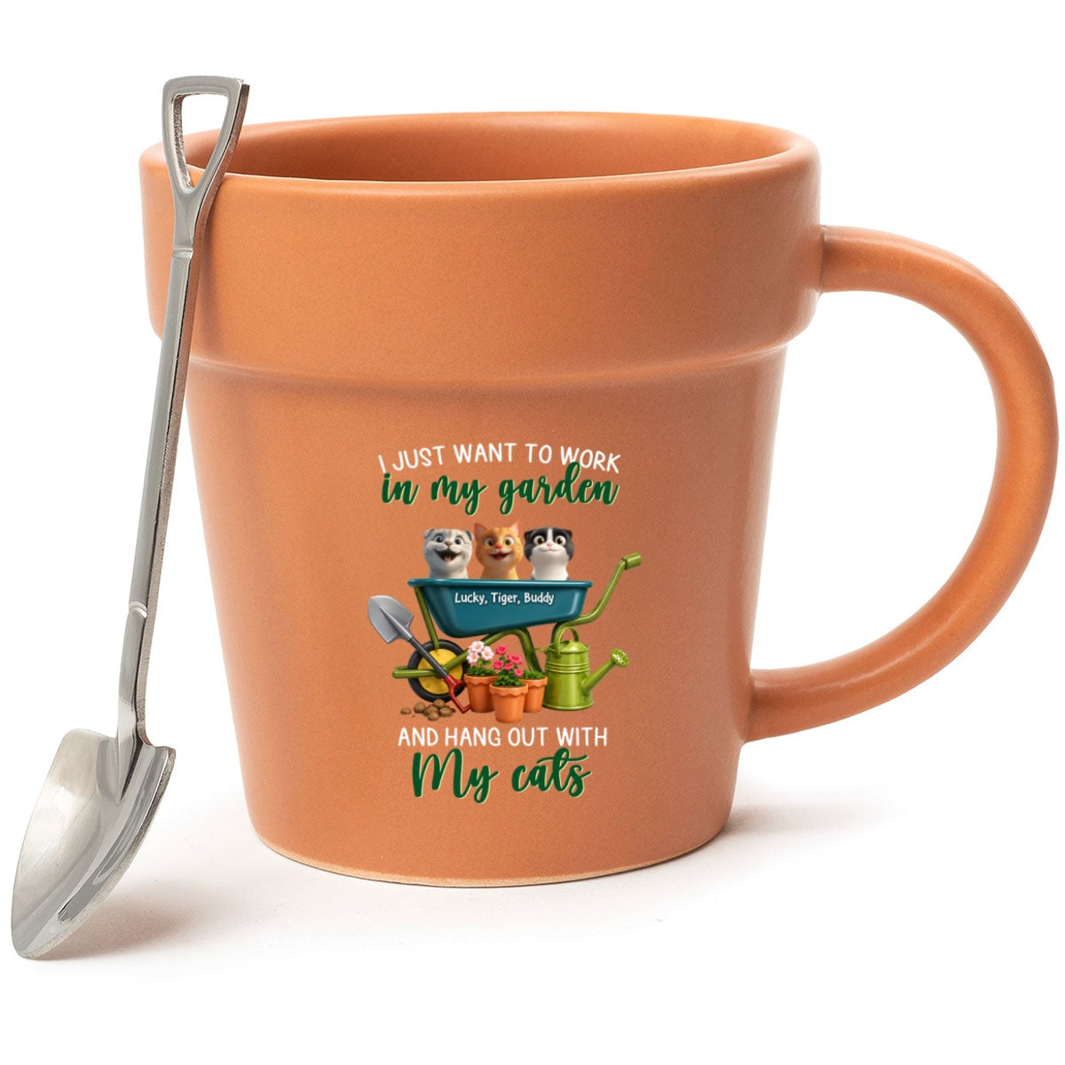 Just Want To Work In My Garden With My Cats - Personalized Plant Pot Ceramic Mug - Gift For Gardening Lovers