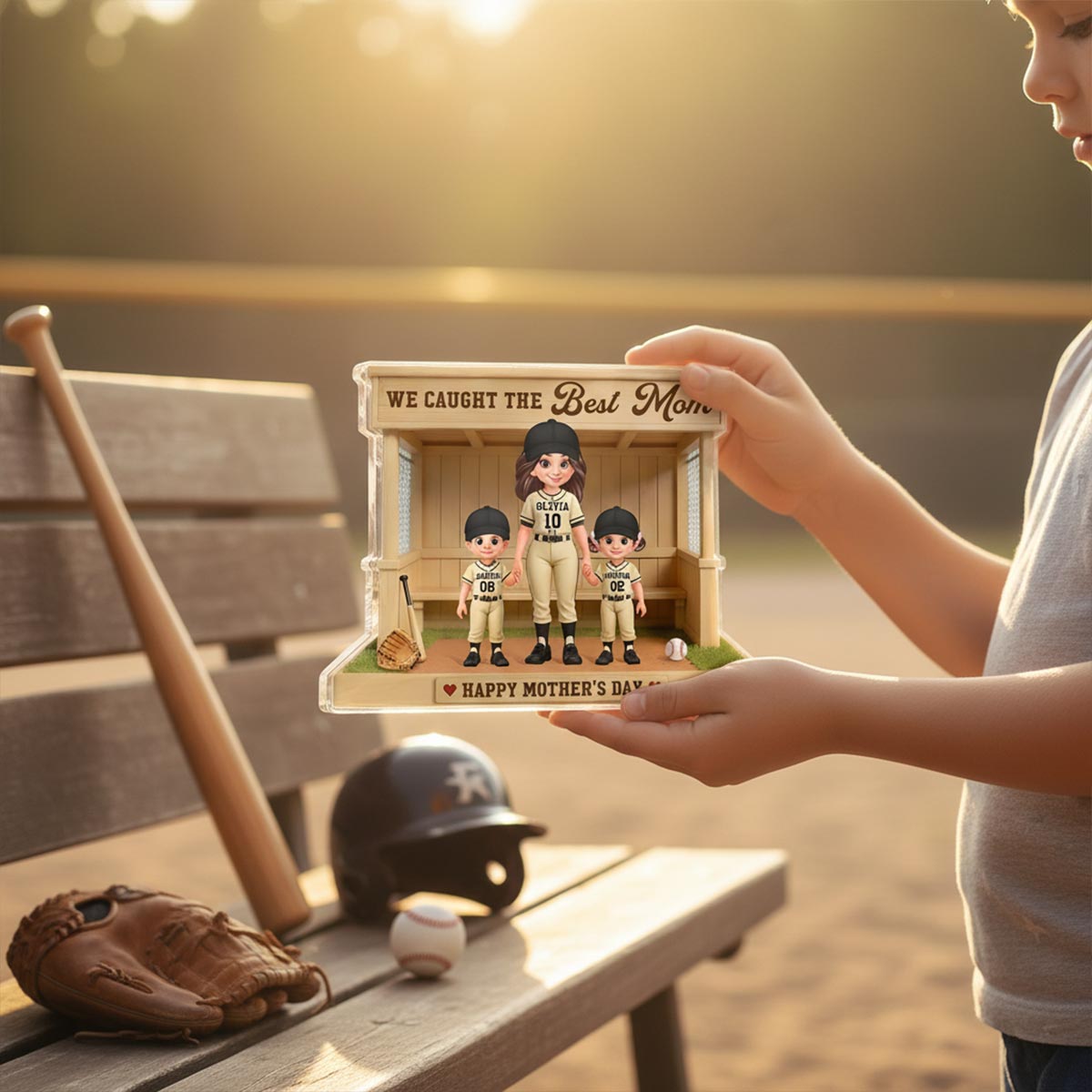 We Caught The Best Mom Baseball Dugout - Personalized Acrylic Block Plaque - Mother's Day Gift For Baseball Mom