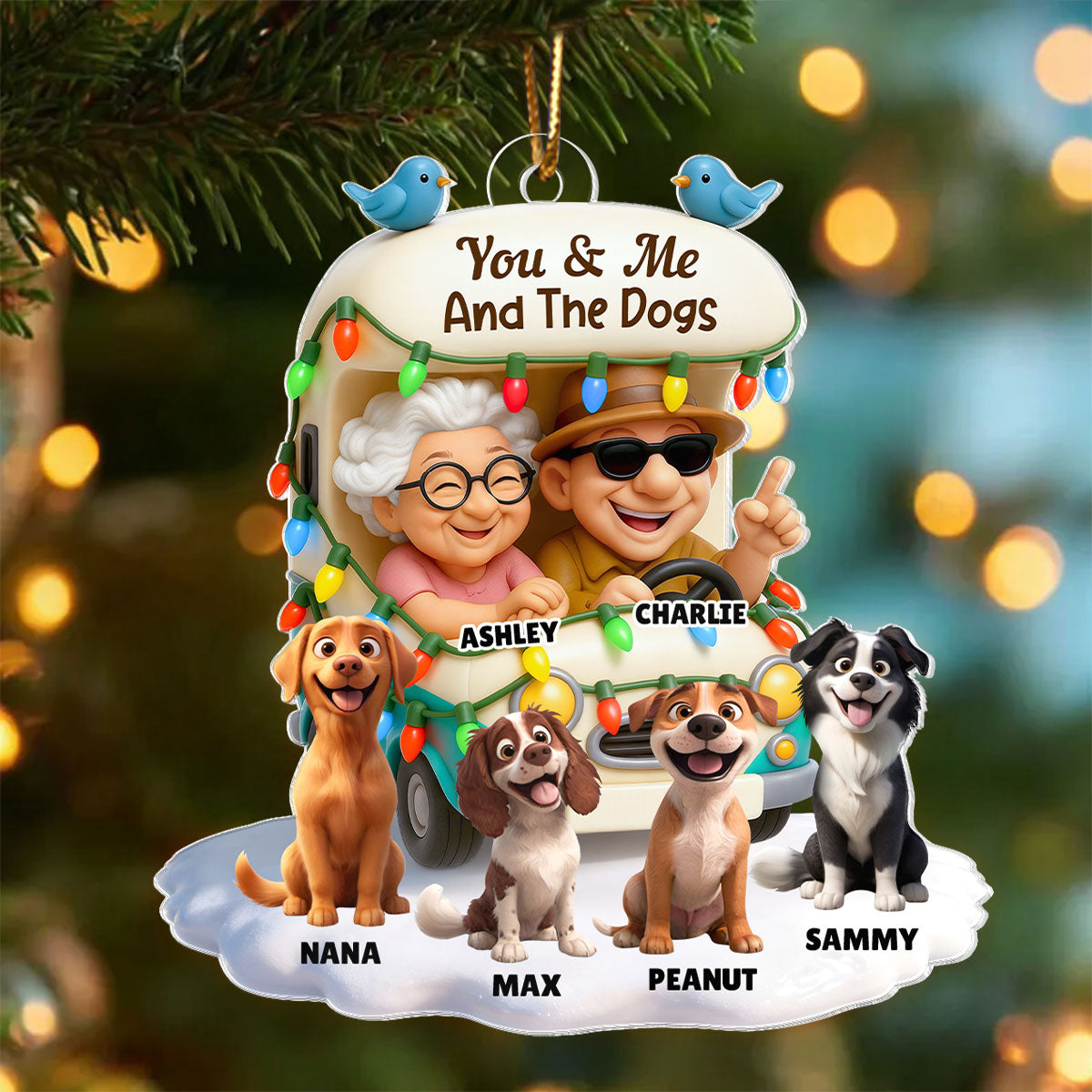 You & Me And The Dogs Let's Go Camping - Personalized Acrylic Ornament - Christmas Gift For Him, For Her, For Couple