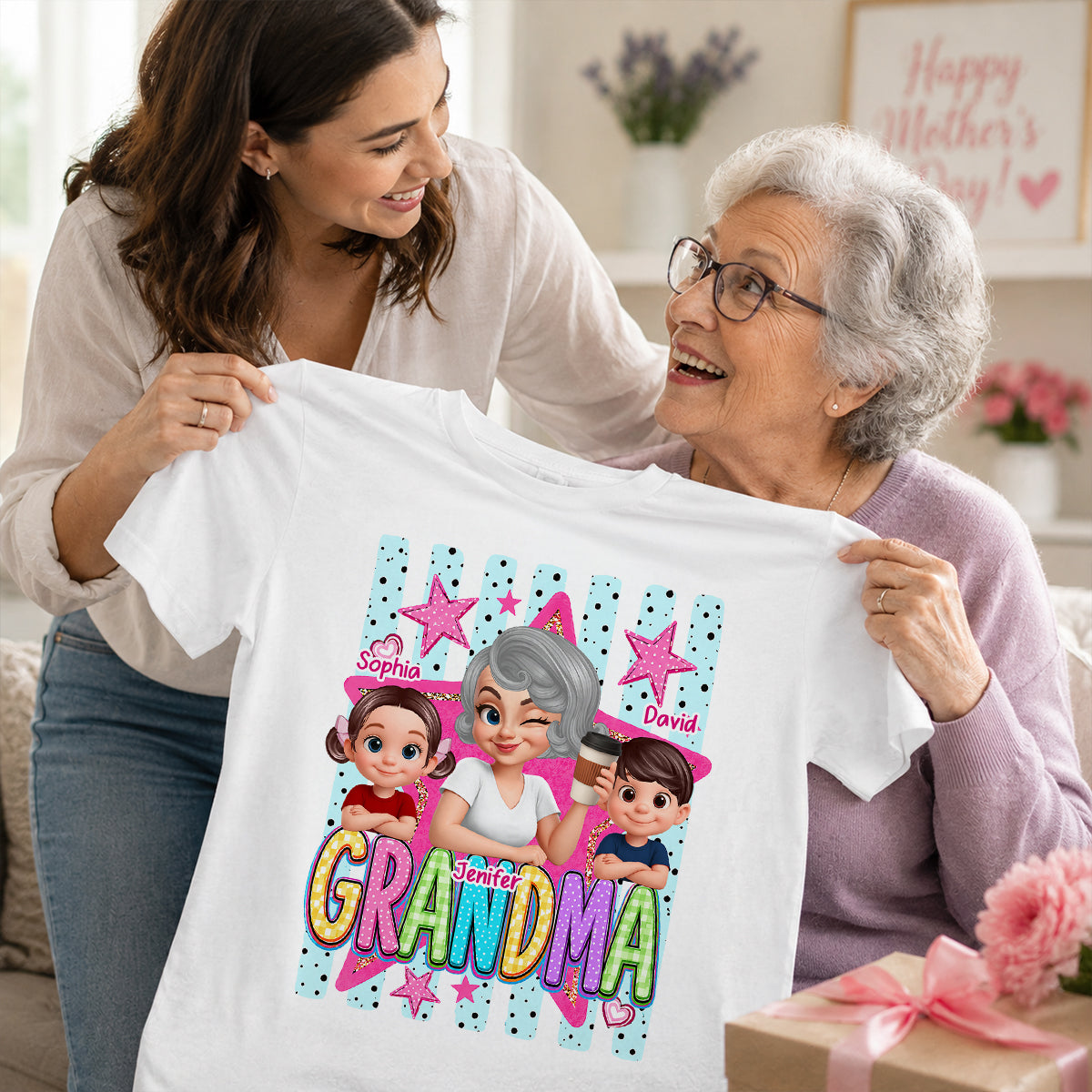 Grandma Striped Preppy Pattern - Personalized Shirt - Summer Trendy Tee for Grandma