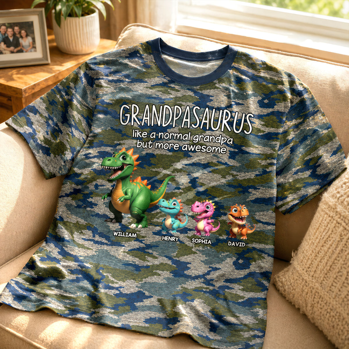 Grandpasaurus Dinosaurs Camo Pattern - Personalized Shirt - Father's Day Gift For Husband, Dad, Grandpa