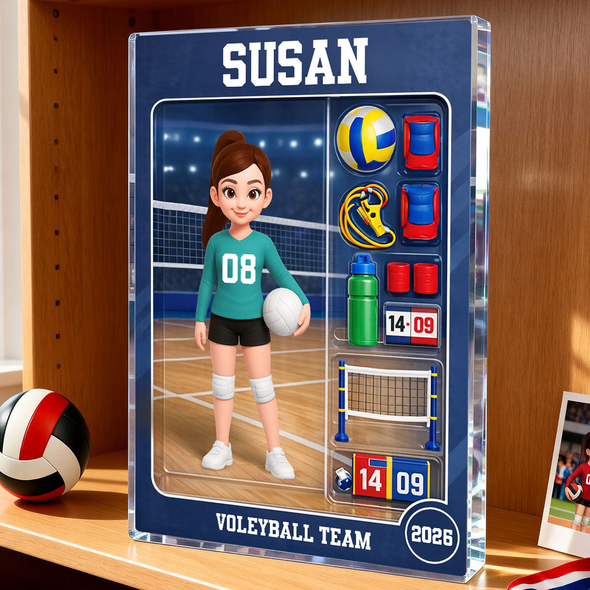 Volleyball Girl Action Figure - Personalized Acrylic Block Plaque - Unique Gift For Daughter, Granddaughter