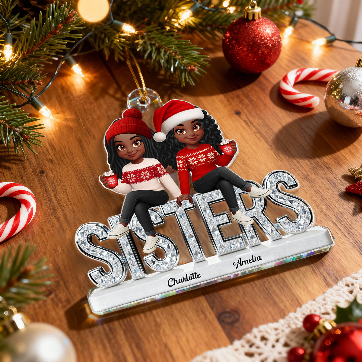 3D Shinning Effect Sisters Forever Christmas - Personalized Acrylic Ornament - Gift For Sisters