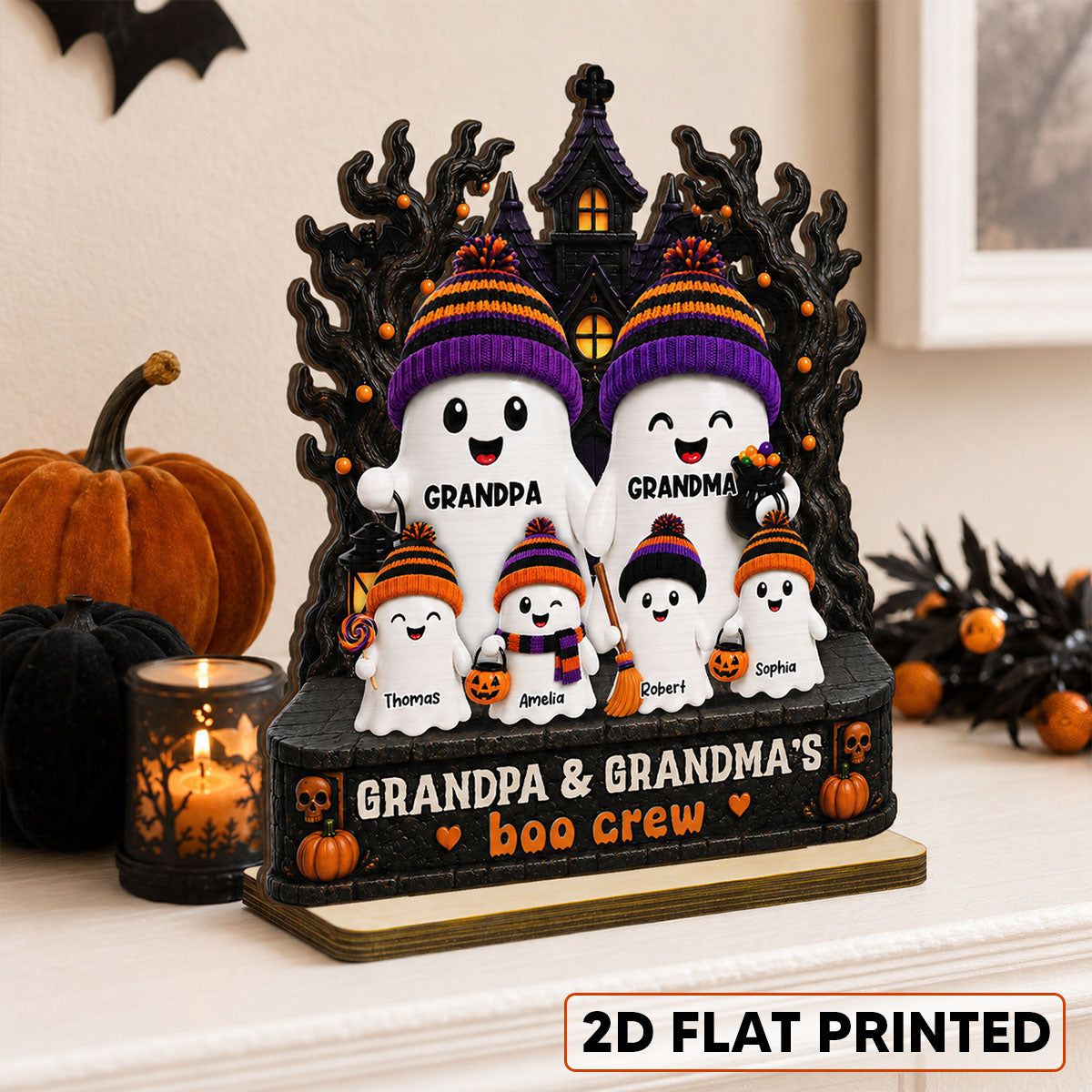 Mysterical Grandma Grandpa's Boo Crew Haunted House - Personalized 2-Layered Wooden Plaque - Halloween Decoration For Grandparents