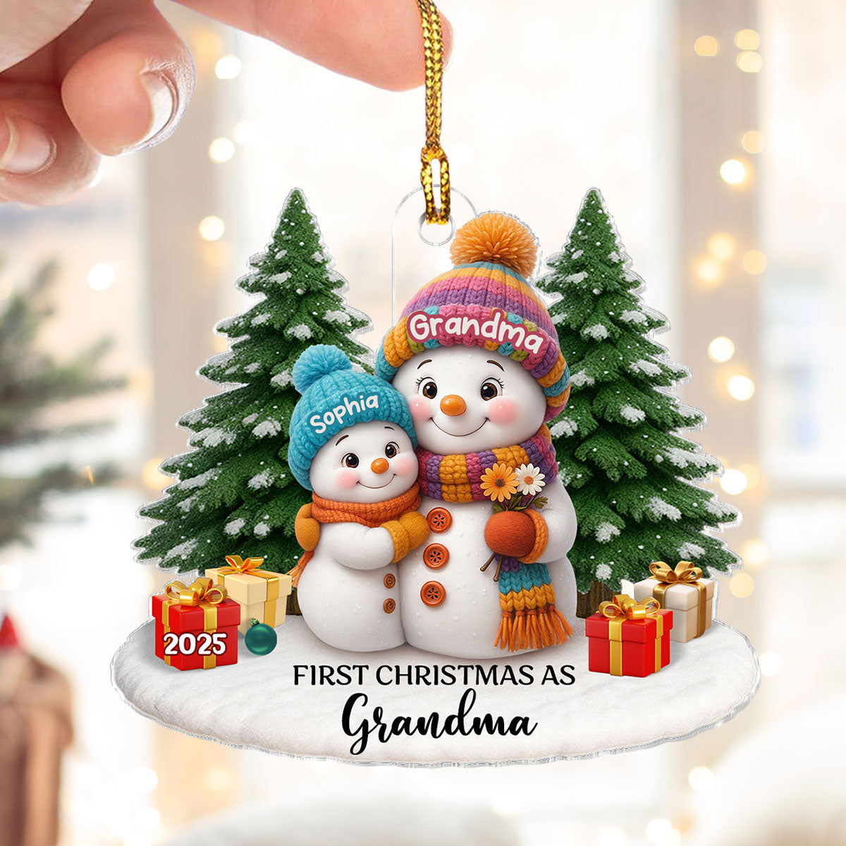 First Christmas As Grandma Mom Big Sister Snowman - Personalized Acrylic Ornament - Christmas Gift for Grandma, Mom, Big Sister