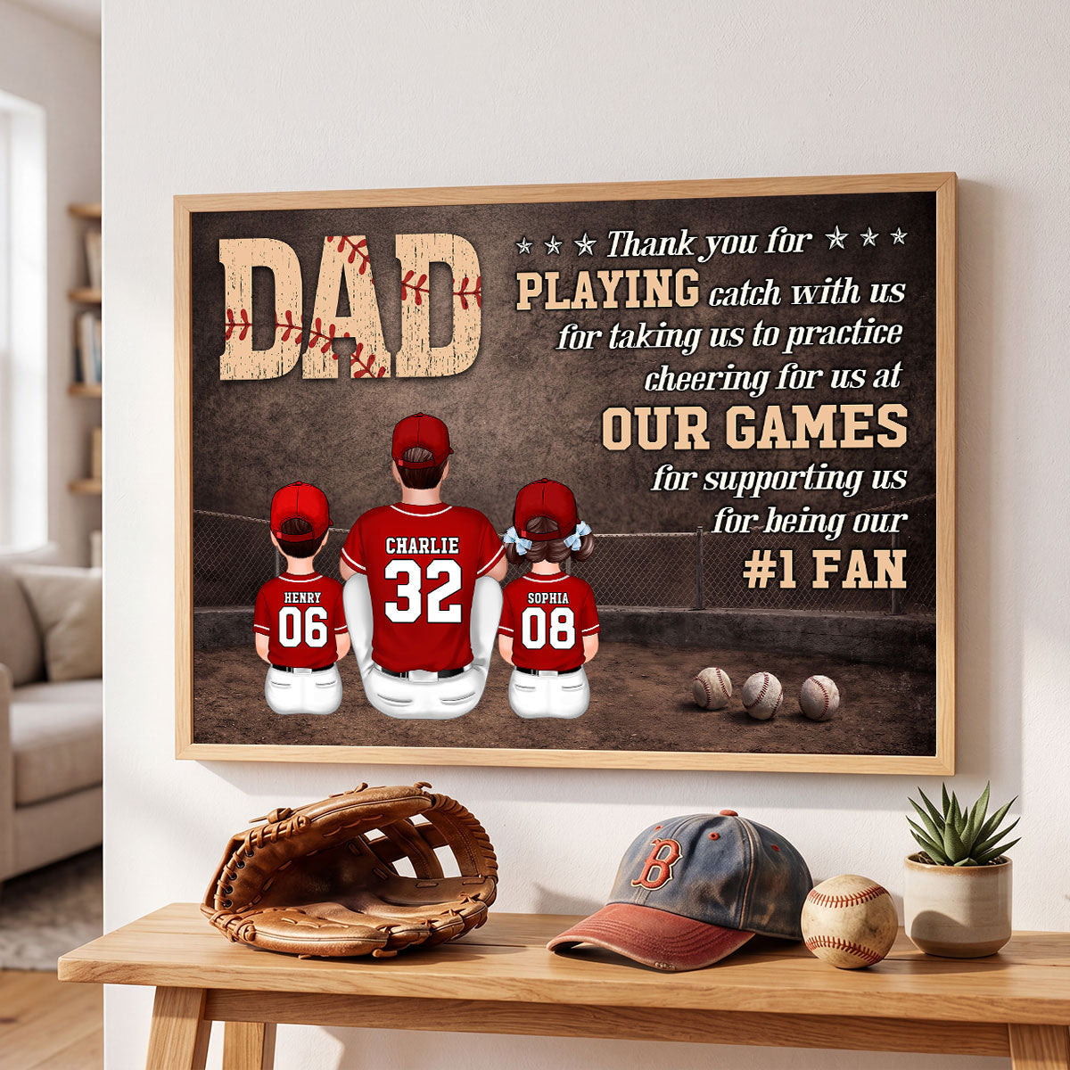 Baseball Dear Dad Thank You - Personalized Poster - Father's Day Gift For Baseball Dad, Husband