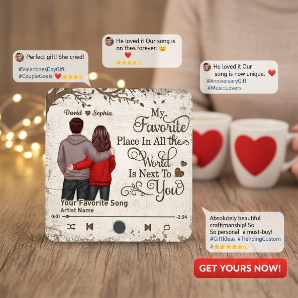 Favorite Place In The World Couple Standing Back View - Personalized Music Fridge Magnet - Heartfelt Gift For Couple, For Him, For Her, Husband, Wife