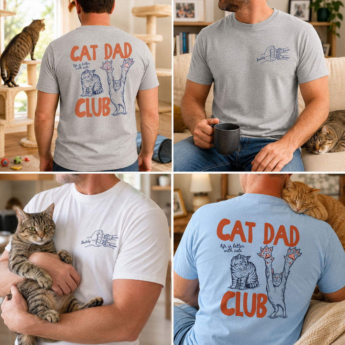 Cat Dad Club Trending Orange Blue Theme - Personalized Shirt - Father's Day Gift For Cat Dad