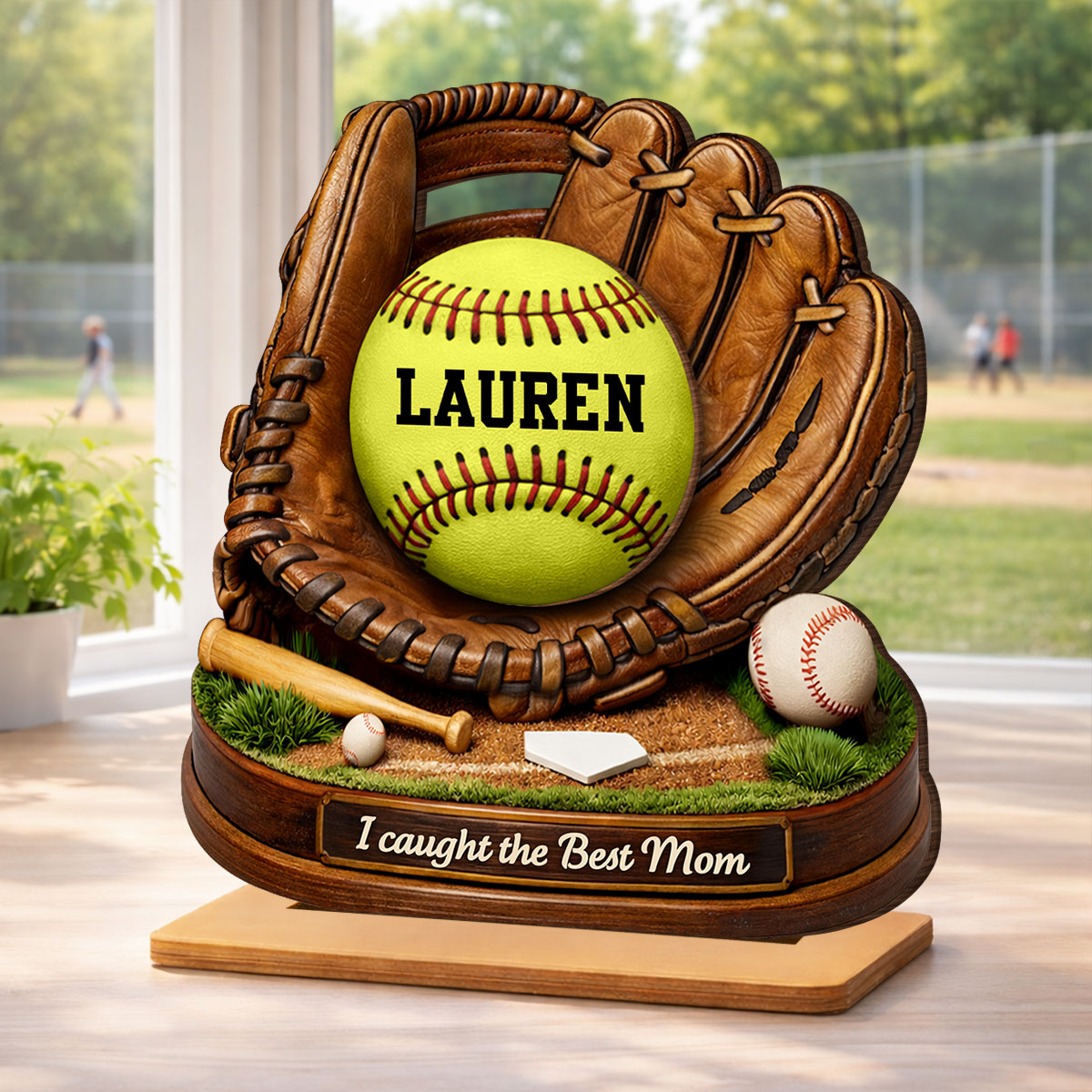 We Caught the Best Mom Dad Grandparents Baseball Softball - Personalized 2-Layered Wooden Plaque - Heartfelt Gift for Her, for Him