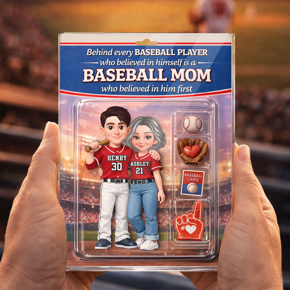 Behind Every Baseball Player is a Baseball Mom Custom Action Figure - Personalized Acrylic Block Plaque - Heartfelt Gift for Mom