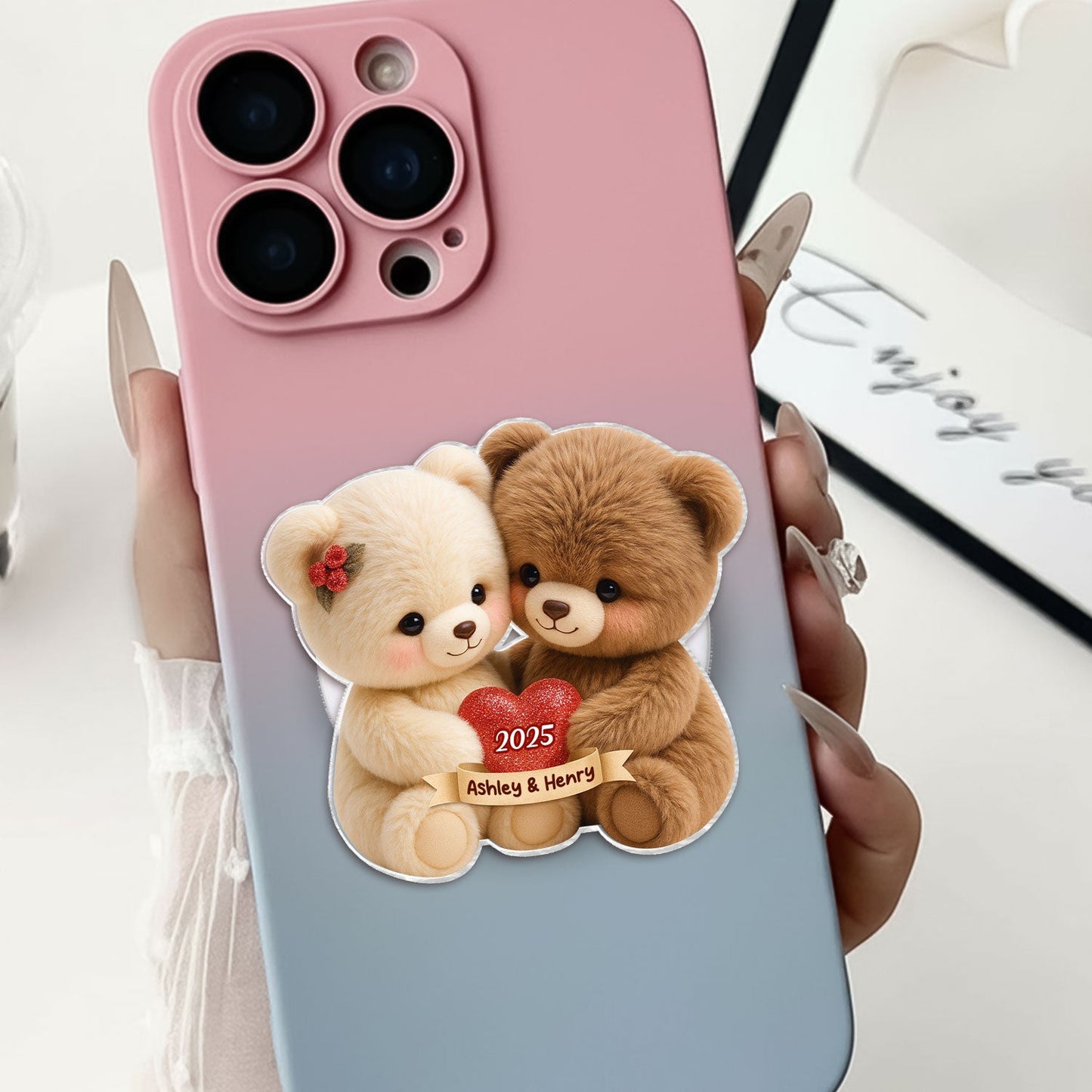 Loving Bear Couple - Personalized Acrylic Magnetic Phone Grip - Gift for him, for her, Matching Phone Grips for Couple