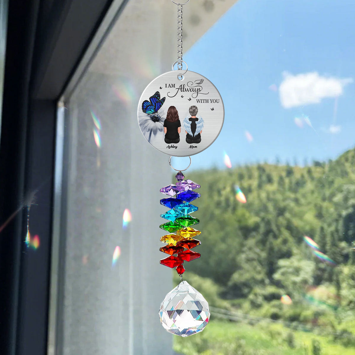 Butterfly Family Memorial I Am Always With You Personalized Crystal Suncatcher With Aluminum Charm