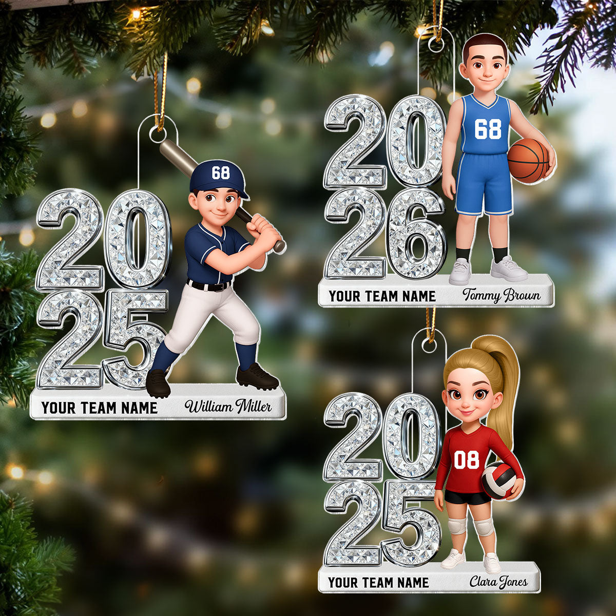 3D Shiny Effect Sport Player With Year - Personalized Acrylic Ornament - Gift For Daughter, Granddaughter, Son, Grandson