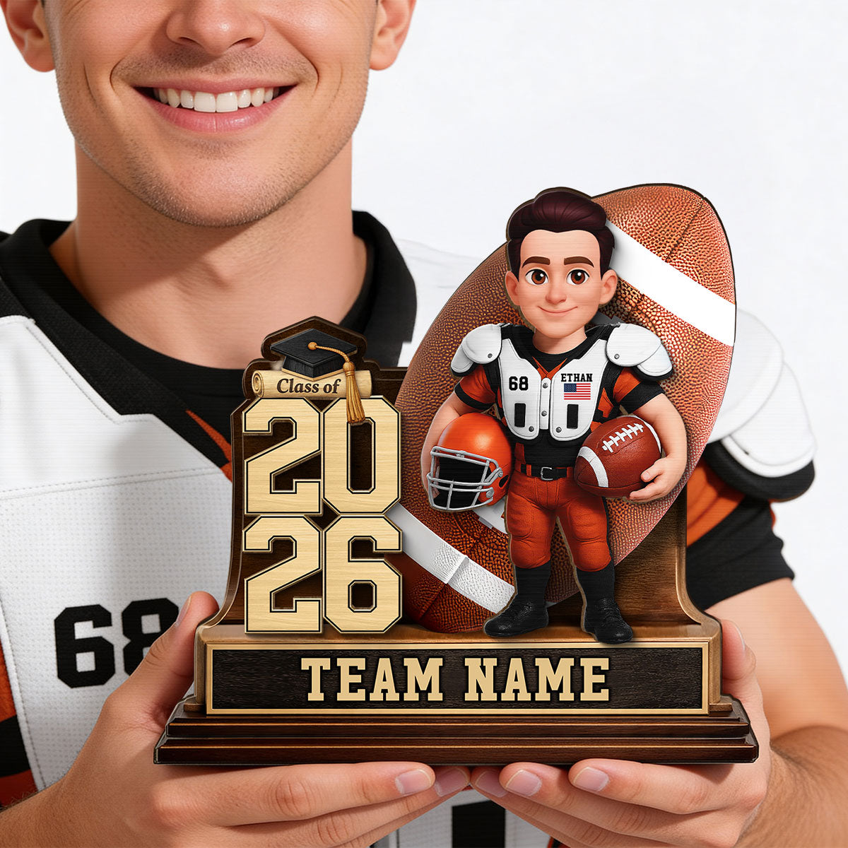 American Football Senior Keepsake 2D Flat - Personalized 2-Layered Wooden Plaque - Graduation Gift For Son, Daughter