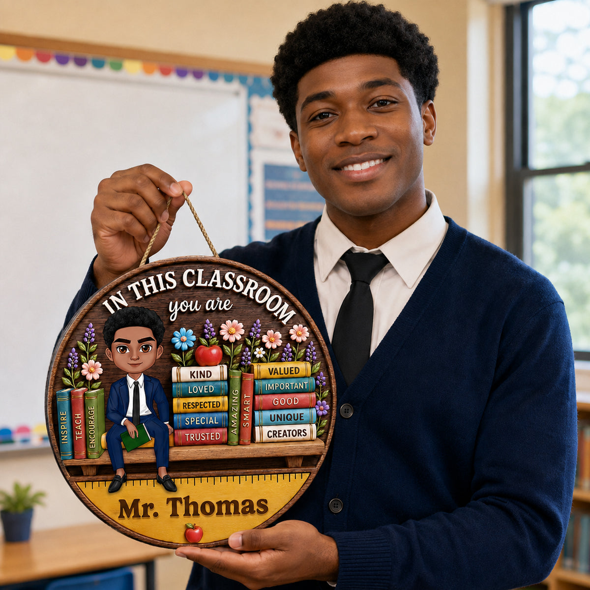 Custom Male Teacher in This Classroom - Personalized Wooden Door Sign - Teacher Wall Decor Sign, Back to School Gift for Teachers